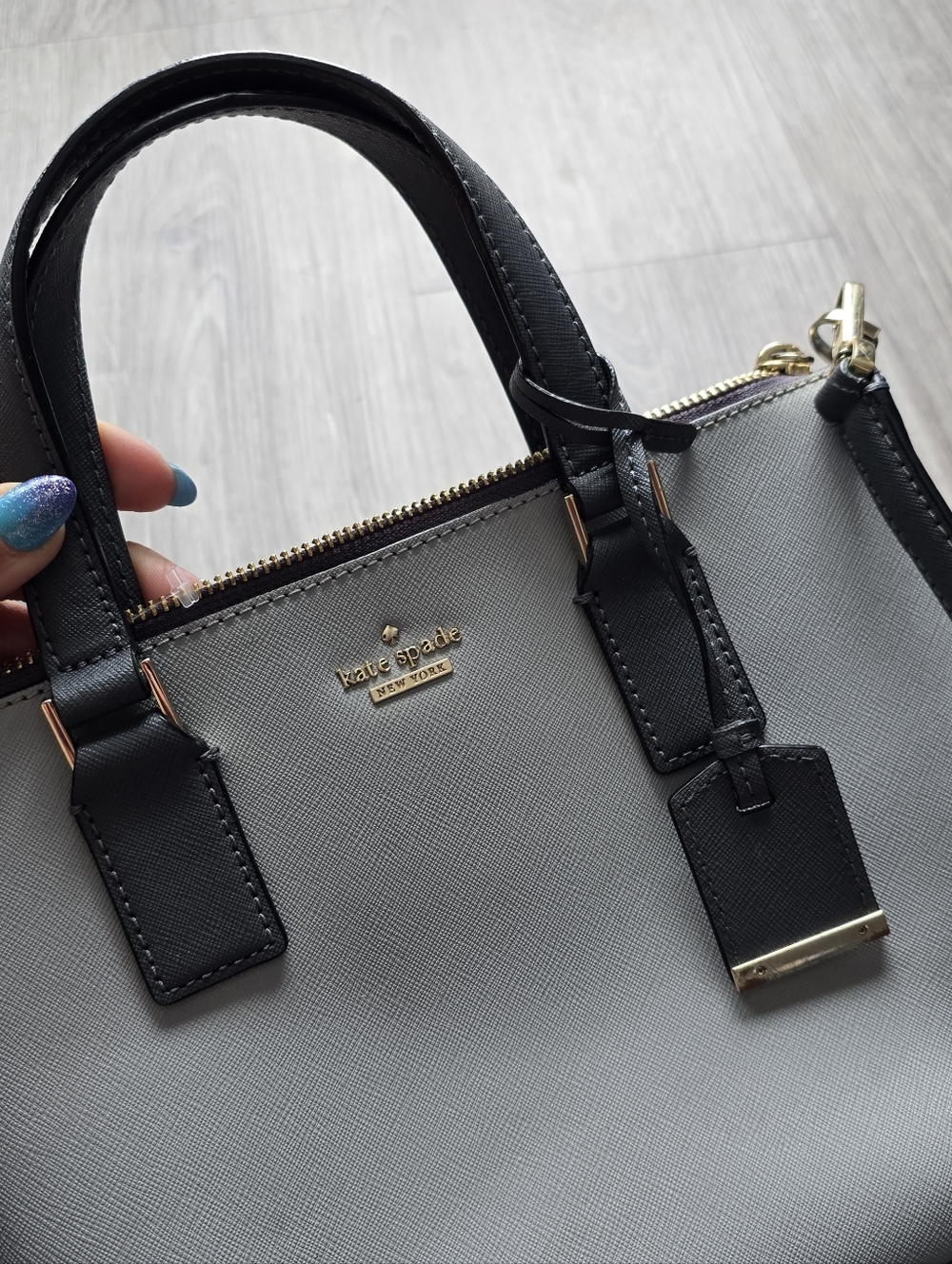 KATE SPADE Two-Tone Gray and Black Satchel Purse Handbag Monochrome - Picture 10 of 16